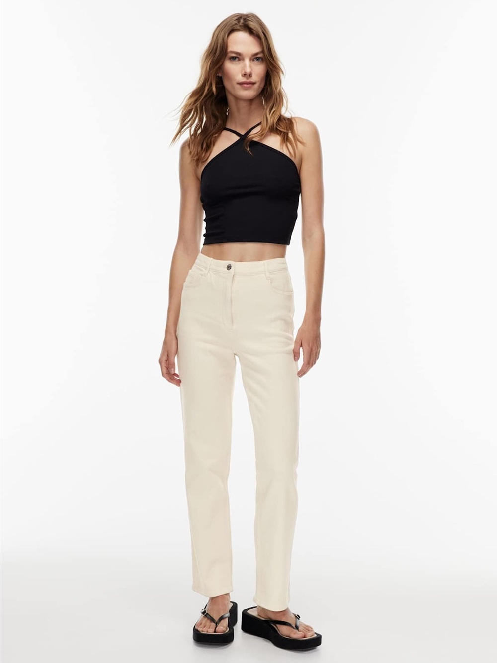 Wilfred Free The Melina Pant High-Waist Slim Twill Pants 6 Beige Ivory denim